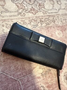 kate spade Black Leather Bow Zip Clutch